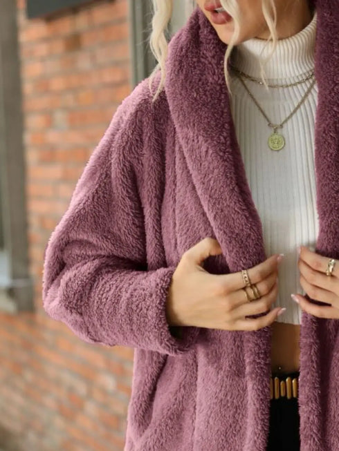'Diora' Fleece Fur Open Coat - Celes Fashion